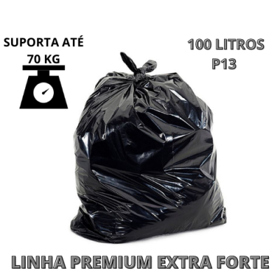 Saco de Lixo Premium Extra Reforçado 100 Litros P13 com 50 unidades