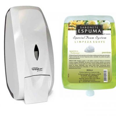 Saboneteira Velox Premisse + Refil 700ml Sabonete Espuma Encantos da Natureza